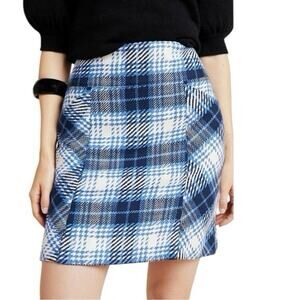 Anthropologie Maeve Size 4 Blue Plaid Tweed Mini Skirt Preppy